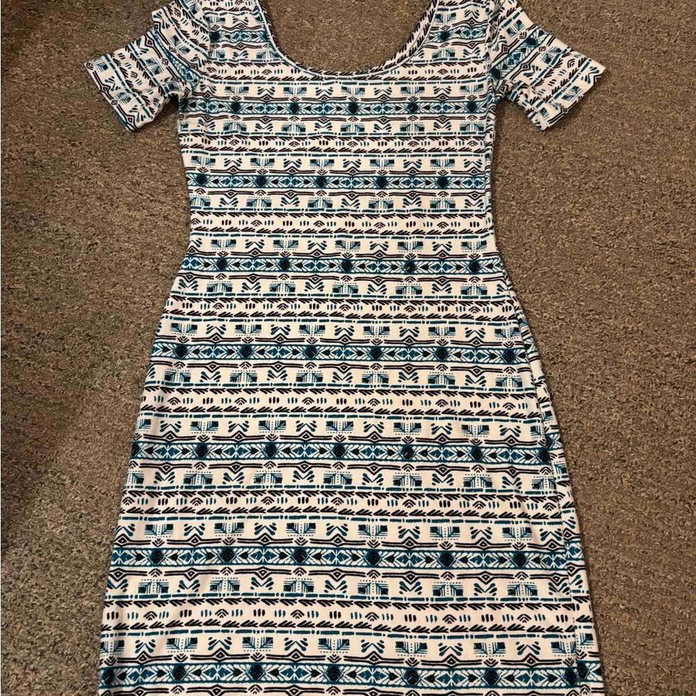 Patterned Blue and White Women's Dress